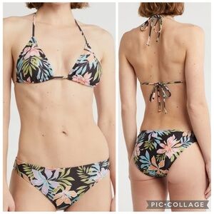 NWT Billabong Beach Babe Tri Set Black Floral Print Women’s Size XL